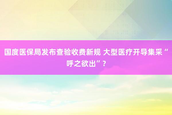国度医保局发布查验收费新规 大型医疗开导集采“呼之欲出”？
