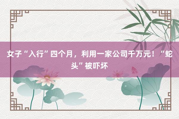 女子“入行”四个月,利用一家公司千万元!“蛇头”被吓坏